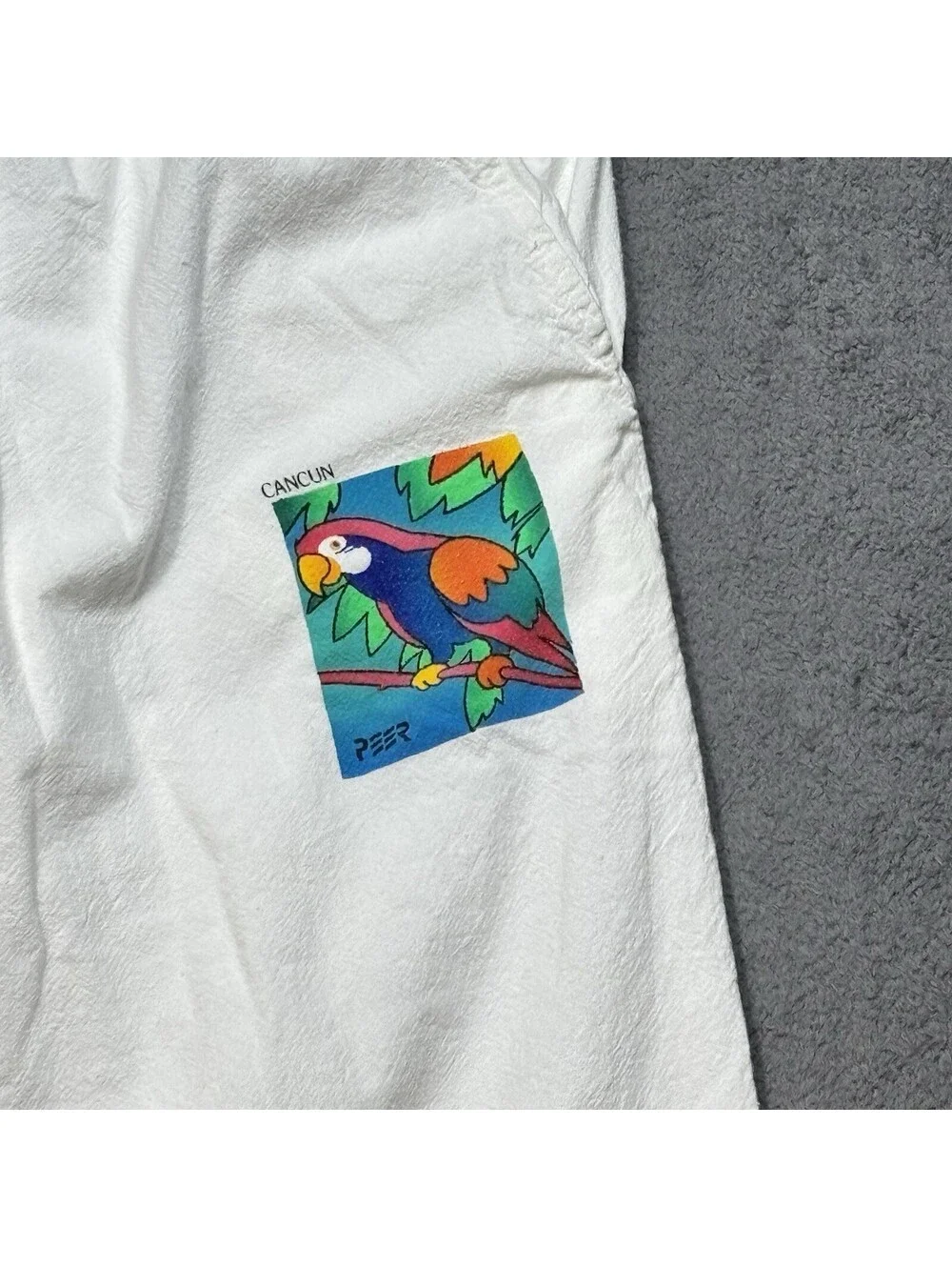 Vintage 90s PEER By Peter Mussfeld Cancun Parrot Cotton Pants Mens S White Beach